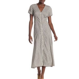 Max Studio NWT! Grey/White Striped Button Front Short Sleeves Midi Dress